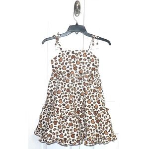 Rachel Zoe Girls Sleeveless Tiered Bow Shoulder Dress Brown Animal Hearts Size 7